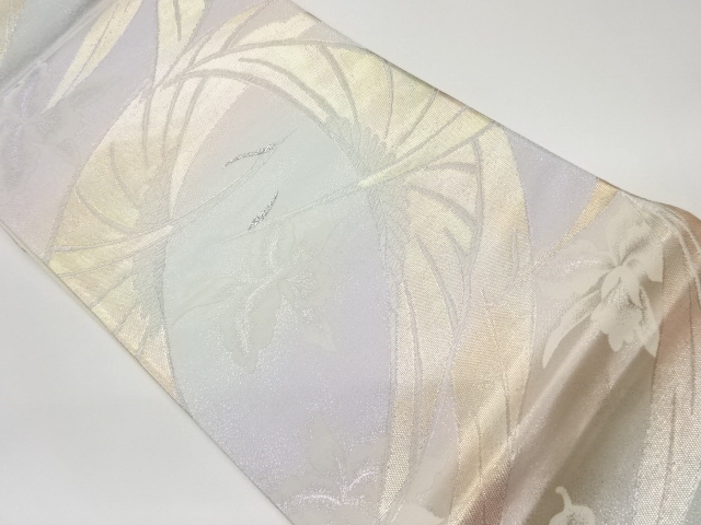 JAPANESE KIMONO / VINTAGE FUKURO OBI / WOVEN FLOWERS & CRANE